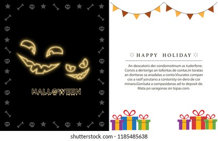 Greeting card Halloween pumpkins and dark background, illustration.