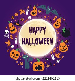 Tarjeta de saludo para Halloween. Establecido con objetos para Halloween.