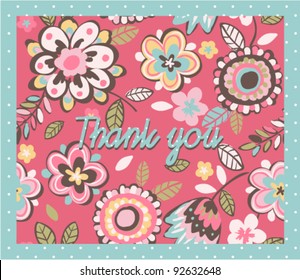 Greeting Card with hand draw cute floral on green dot background