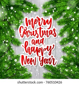  greeting card. Hand drawn calligraphy. concept handwritten Merry Christmas and Happy new year