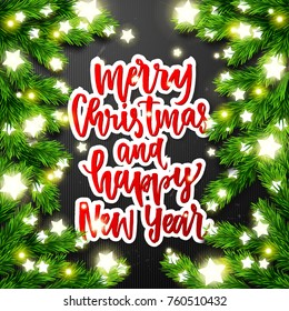  greeting card. Hand drawn calligraphy. concept handwritten Merry Christmas and Happy new year