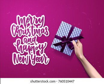  greeting card. Hand drawn calligraphy. concept handwritten Merry Christmas and Happy new year