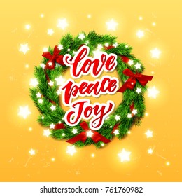  greeting card. Hand drawn calligraphy. concept handwritten Love Peace Joy