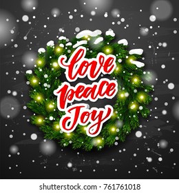  greeting card. Hand drawn calligraphy. concept handwritten Love Peace Joy