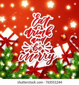  greeting card. Hand drawn calligraphy. concept handwritten Eat drink and be merry