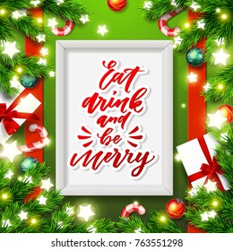  greeting card. Hand drawn calligraphy. concept handwritten Eat drink and be merry