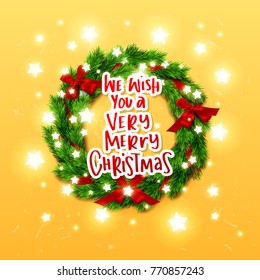  greeting card with Hand drawn calligraphy. concept handwritten we wish you a merry christmas