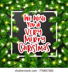  greeting card with Hand drawn calligraphy. concept handwritten we wish you a merry christmas