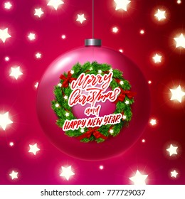  greeting card with Hand drawn calligraphy. concept handwritten merry christmas and happy new year
