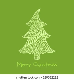 Greeting card with hand drawn zentangle Christmas tree