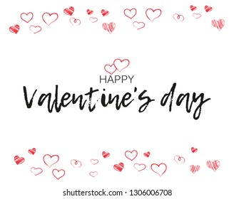 Greeting card with hand written lettering. "Happy Valentine`s day" inscription. Romantic postcard.