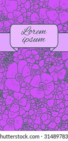 Greeting card with hand-drawn cherry blossoms on a purple background and a place for text for your creativity