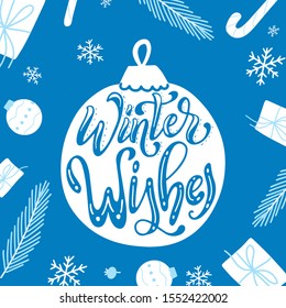 Greeting card with handmade calligraphy. Lettering poster with Christmas quote for poster or banner. Brush typography vector illustration