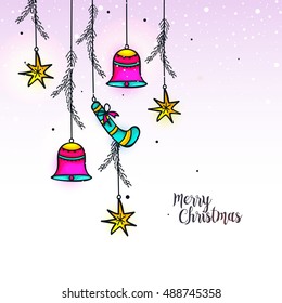 Greeting Card Hanging Jingle Bells Stars Stock Vector (Royalty Free ...