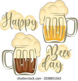 Greeting card Happy beer day with two glasses of beer