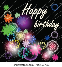 Greeting card for happy birthday with abstract background and inscription