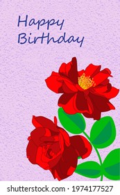 Greeting card Happy birthday, floral banner, frame bouquet flowers with red roses, isolated on colorful  backgrouind  Floral business card and invitation of the  birthday, holiday vector illustration