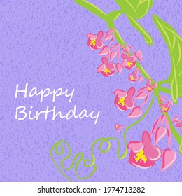 Greeting card Happy birthday, floral banner, bouquet flowers, flowering branch bindweed , isolated on colorful  backgrouind  Business card, invitation of the  birthday, holiday vector illustratration