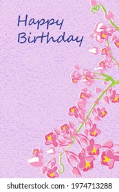 Greeting card Happy birthday, floral banner, bouquet flowers, flowering branch bindweed , isolated on colorful  backgrouind  Business card, invitation of the  birthday, holiday vector illustratration