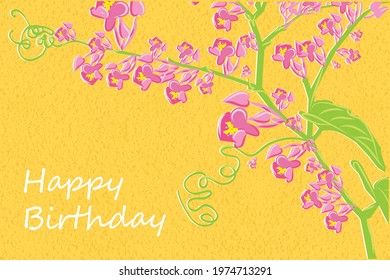 Greeting card Happy birthday, floral banner, bouquet flowers, flowering branch bindweed , isolated on colorful  backgrouind  Business card, invitation of the  birthday, holiday vector illustratration