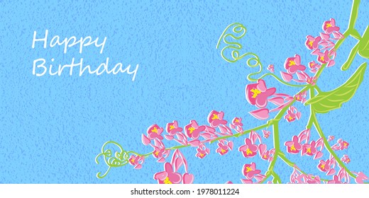 Greeting card Happy birthday, floral banner, bouquet flowers, flowering branch bindweed , isolated on colorful  backgrouind  Business card, invitation of the  birthday, holiday vector illustratration