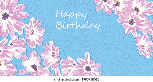 Greeting card Happy birthday, floral banner, bouquet flowers gerbera, daisy, isolated on colorful  backgrouind  Business card, invitation of the  birthday, holiday vector 