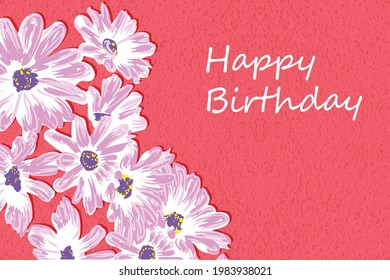 Greeting card Happy birthday, floral banner, bouquet flowers gerbera, daisy, isolated on colorful  backgrouind  Business card, invitation of the  birthday, holiday vector 