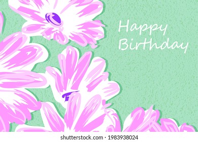 Greeting card Happy birthday, floral banner, bouquet flowers gerbera, daisy, isolated on colorful  backgrouind  Business card, invitation of the  birthday, holiday vector 