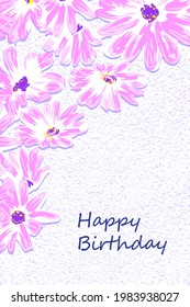 Greeting card Happy birthday, floral banner, bouquet flowers gerbera, daisy, isolated on colorful  backgrouind  Business card, invitation of the  birthday, holiday vector 