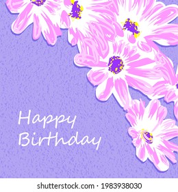 Greeting card Happy birthday, floral banner, bouquet flowers gerbera, daisy, isolated on colorful  backgrouind  Business card, invitation of the  birthday, holiday vector 