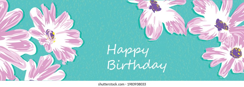 Greeting card Happy birthday, floral banner, bouquet flowers gerbera, daisy, isolated on colorful  backgrouind  Business card, invitation of the  birthday, holiday vector 