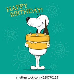 Greeting card. Happy Birthday. Funny cartoon dog