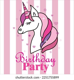 greeting card happy birthday unicorn icons, vector, illustration