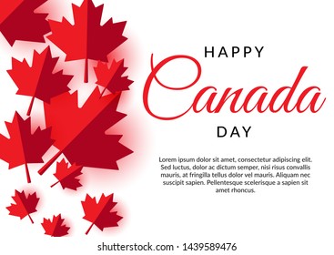 Greeting card Happy Canada Day background with red maple leaf. vector illustration