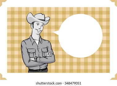 Greeting card with happy cowboy - place your custom text