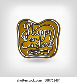 Greeting card with Happy day of Easter. Glittering Golden logo and words happy Easter. Hand drawn lettering Happy Easter. Eps easter label