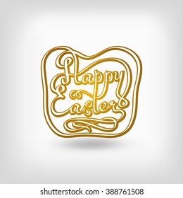 Greeting card with Happy day of Easter. Glittering Golden words happy Easter. Hand drawn lettering Happy Easter. Eps easter label