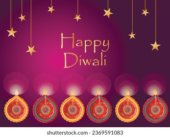 Greeting card happy diwali Indian festival of lights with diya - traditional oil lamp 