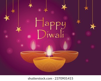 Greeting card happy diwali Indian festival of lights with diya - traditional oil lamp 