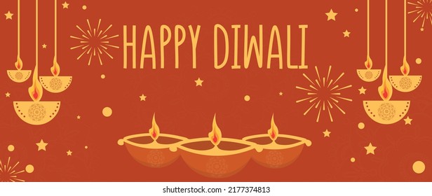 Greeting card for happy Diwali on color background