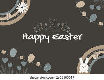 Greeting card Happy Easter aesthetic design template background with eggs. vector illustration easter celebration and tradition. Banner, poster, flyer.