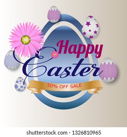  Greeting Card. Happy easter background template with beautiful flowers and eggs. Vector illustration - Images vectorielles