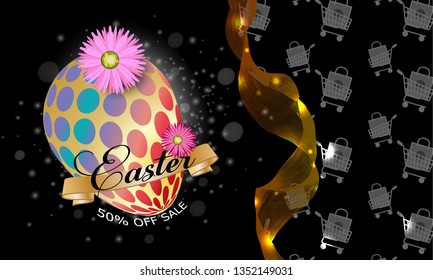  Greeting Card. Happy easter background template with l flowers and easter egg. Vector illustration - Images vectorielles