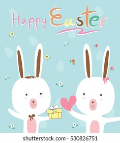 Greeting card: Happy Easter
Creative Hand Drawn card with two rabbits
 For easter, anniversary, birthday, Valentin's day.
 Vector illustration. 