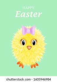Greeting card with Happy Easter. Cute cartoon chicken. Vector illustration.