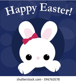 greeting card happy Easter with cute Easter cute Bunny. on a blue background. baby vector illustration. template for celebration