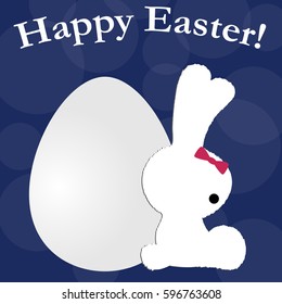 greeting card happy Easter with Easter cute Bunny and eggs. on a blue background. baby vector illustration. template for celebration