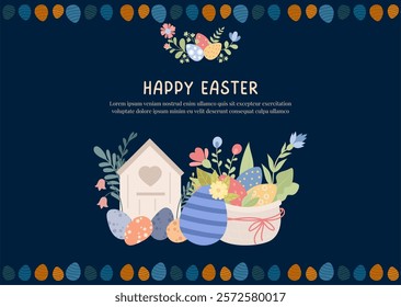 Greeting card Happy Easter design template background. vector illustration easter celebration and tradition. Banner, poster, flyer.