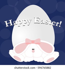 greeting card happy Easter egg and cute Bunny. on a blue abstract background. baby vector illustration. template for celebration