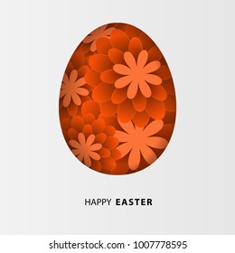 Greeting card with Happy Easter - with flower Easter Egg on white background. design illustration